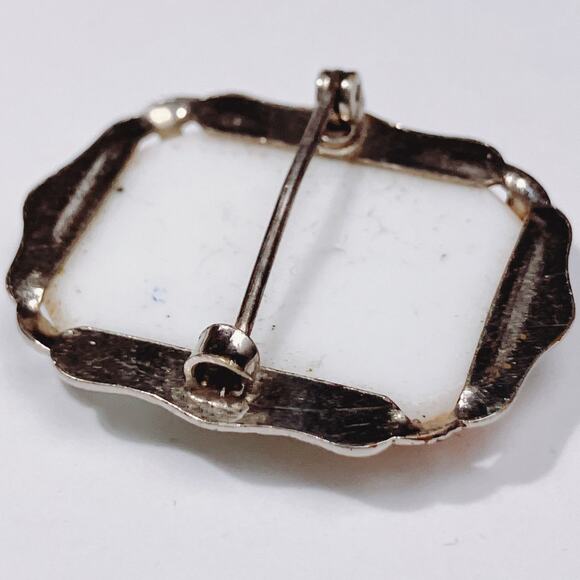 VTG Hand-Painted Porcelain Brooch Courting Silver Tone 1940s Rococo Revival - Picture 6 of 11